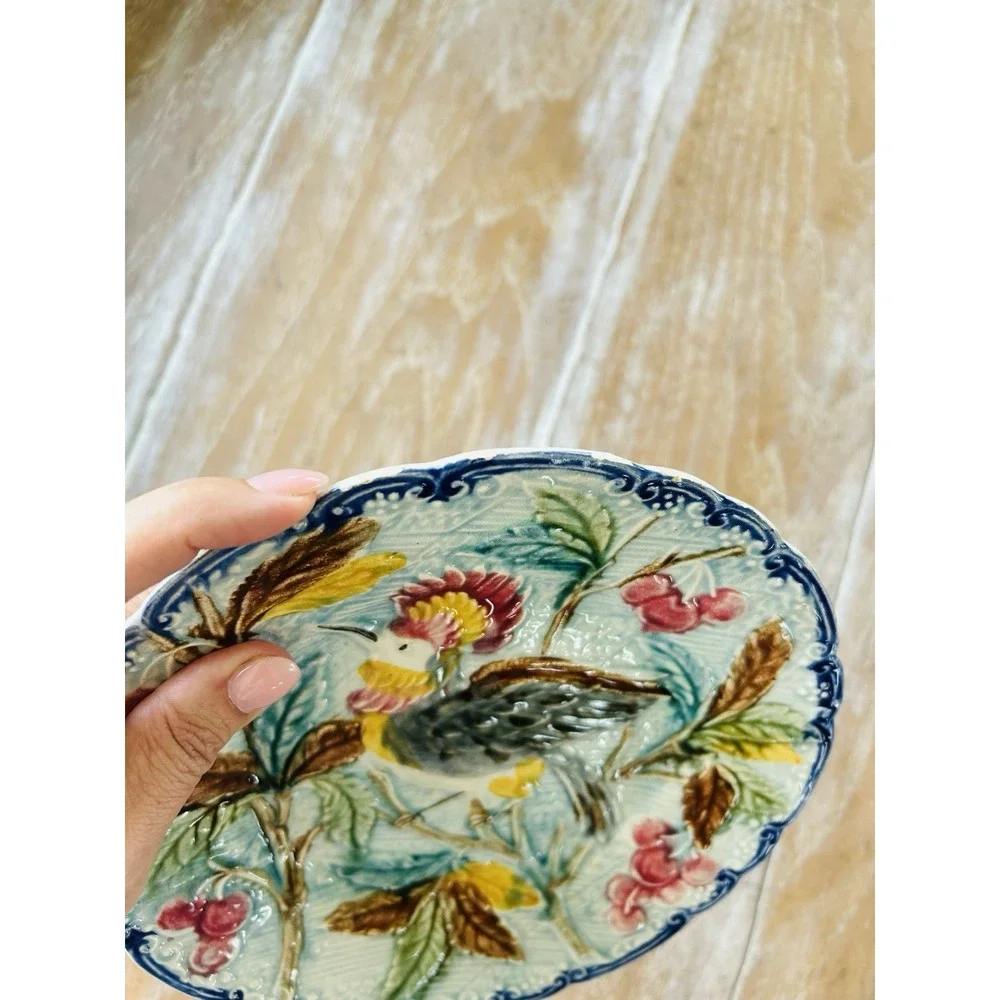 Antique Majolica Plate with Bird of Paradise c.1890's-1900